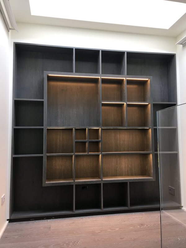 Illuminated contemporary shelving installation
