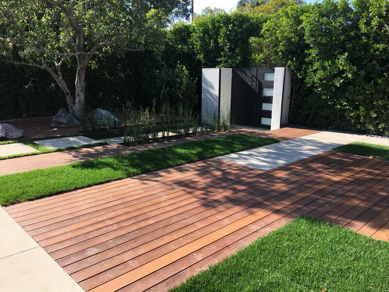 Expansive hardwood garden deck
